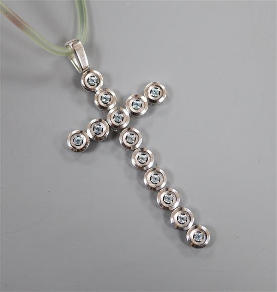 A modern Italian Fope 18ct white gold and gem set articulated cross pendant, pendant 52mm.